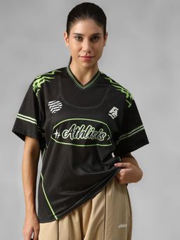 Athlisis - Black Women's E-Dry Technology Colour Blocked V-Neck Oversized T-Shirt