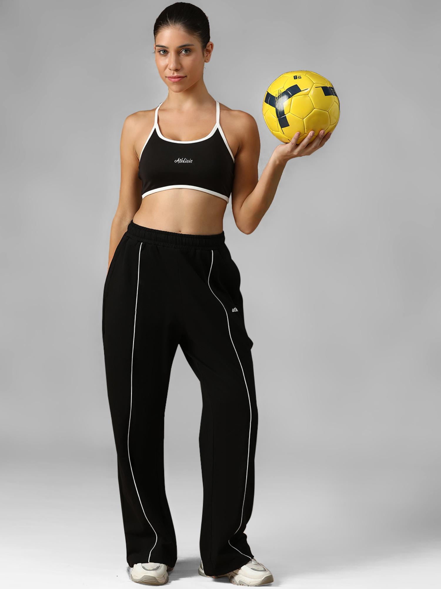 athlisis Black Women's Pure Cotton Relaxed Fit Mid-Rise Piping Trackpant-picture-11