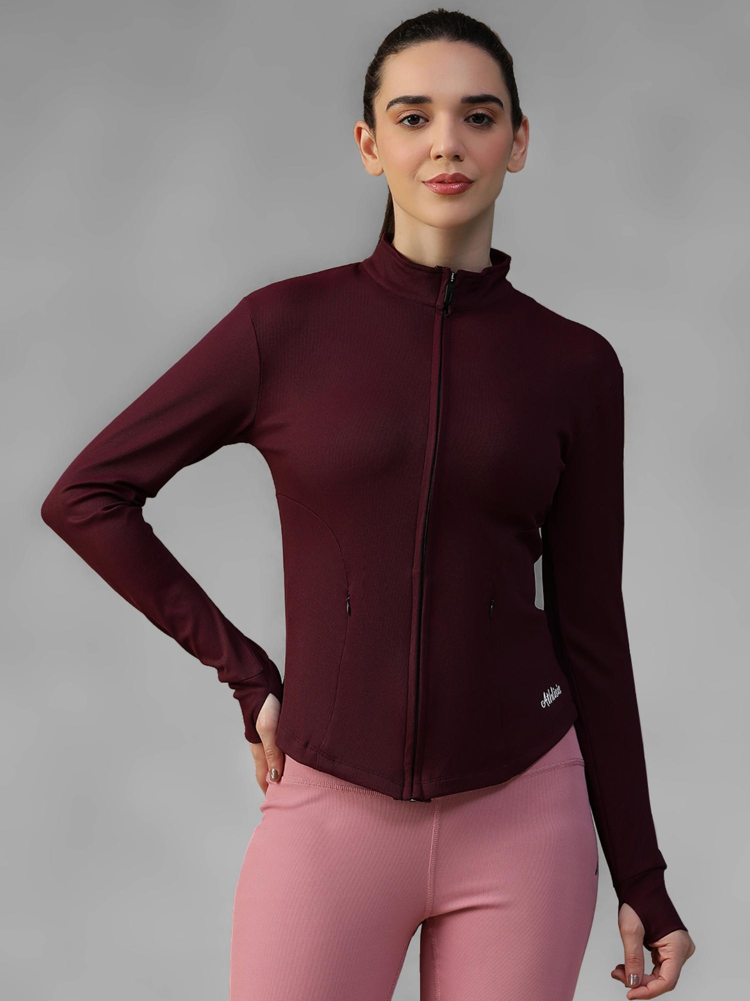 athlisis Burgundy Women's Everyday Sporty Zip-Up Gym and Training Jacket-picture-10