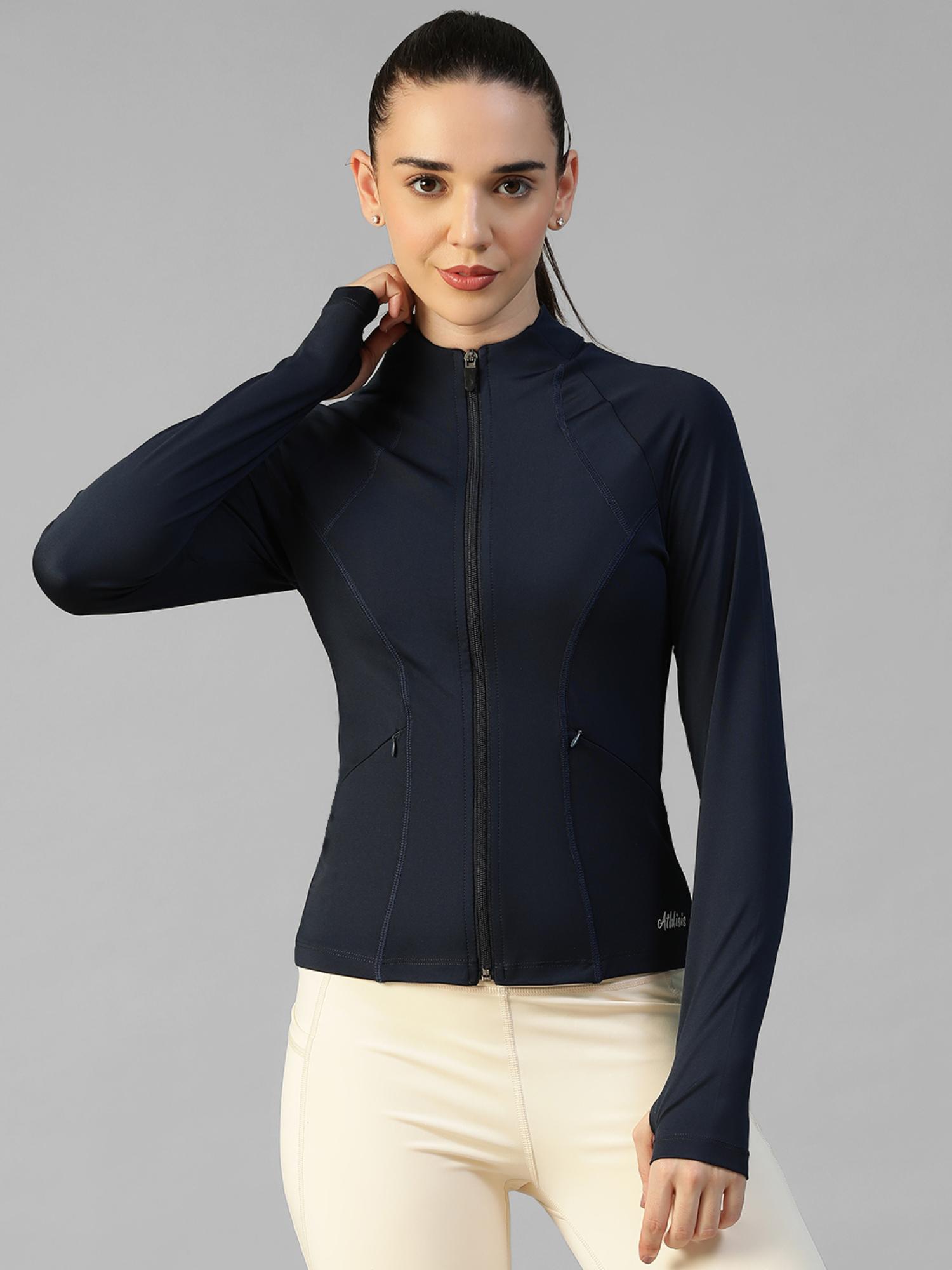 athlisis Navy Blue Navy Blue Women's Everyday Sporty Zip-Up Gym and Training Jacket-picture-17