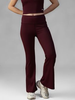 Athlisis - Maroon Women's Ribbed Yoga Trackpant
