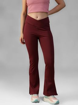 Athlisis - Maroon Women's Crossover Waist Yoga Trackpant