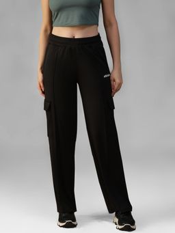 Athlisis - Black Women's Quick Dry Relaxed Fit Mid-Rise Cargo Pockets Trackpant
