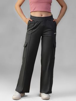 Athlisis - Grey Women's Quick Dry Relaxed Fit Mid-Rise Cargo Pockets Trackpant