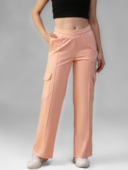 Athlisis - Peach Women's Quick Dry Relaxed Fit Mid-Rise Cargo Pockets Trackpant
