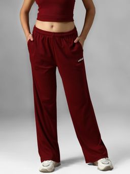 Athlisis - Maroon Women's Relaxed Fit Mid-Rise Trackpant