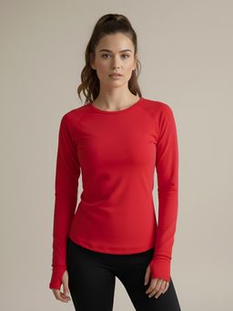 Fitkin - Red Women's Uv Resistant Red Long Sleeves Running T-Shirt