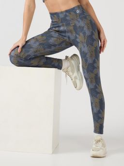 Technosport - Blue Women's Printed Slim Fit Sports Tights