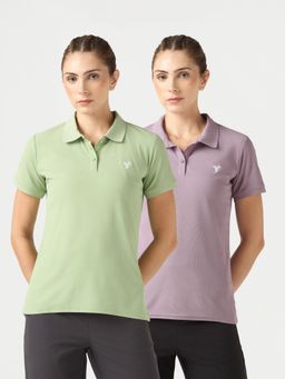 Technosport - Multi-Colour Women's Slim Fit Polo Sports T-Shirt (Pack Of 2)