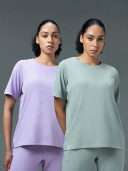 Technosport - Multi-Colour Women's Relaxed Fit Cubic Melange Round Neck T-Shirt (Pack Of 2)