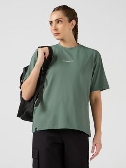 Technosport - Green Women's Printed Boxy Fit Round Neck Sports T-Shirt with Cotflex