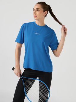 Technosport - Blue Women's Printed Boxy Fit Round Neck Sports T-Shirt with Cotflex