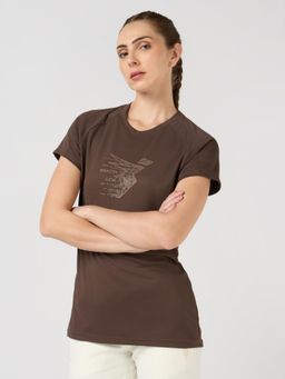 Technosport - Brown Women's Printed Slim Fit Round Neck Sports T-Shirt