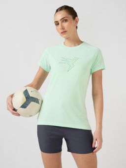 Technosport - Green Women's Printed Slim Fit Round Neck Sports T-Shirt