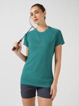Technosport - Turquoise Women's Printed Slim Fit Round Neck Sports T-Shirt