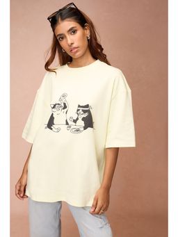 FREAKINS - Women's Two Cats Behind Me Yellow T-Shirt