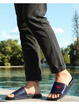 Bewakoof - Official DC Mens Blue Superman Micro Printed Velcro Sliders