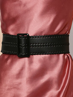 Twenty Dresses by Nykaa Fashion - Black Self Design Ridges All Over Belt