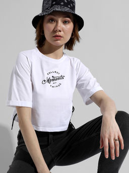 PINACOLADA - Womens White Printed Regular Fit Crop Top