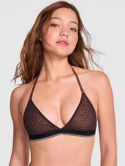 Victoria's Secret - Pink Logo Brown Mesh Halter Triangle Bralette