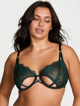 Victoria's Secret - Very Sexy Green Rose Lace Shimmer Unlined Peekaboo Balconette Bra (34C)