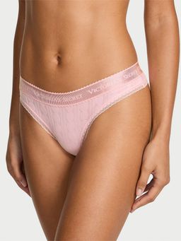 Victoria's Secret - Cotton Logo Heart Pointelle Pink Thong Panty (XS)