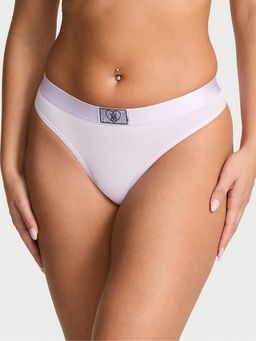 Victoria's Secret - Logo Cotton Heart Shine Patch Purple Thong Panty