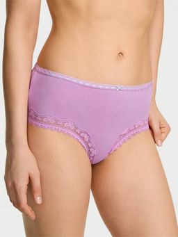 Victoria's Secret - Cotton Bow Lace-Trim Purple Cheeky Panty