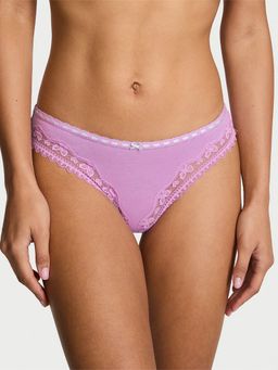 Victoria's Secret - Cotton Bow Lace-Trim Lavender Thong Panty