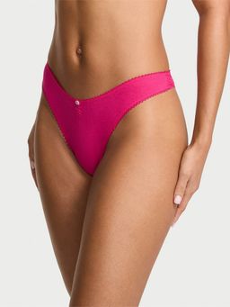 Victoria's Secret - Pink Stretch Cotton Heart Lace High-Leg Scoop Thong Panty