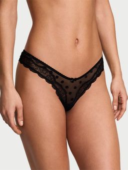 Victoria's Secret - Black Tease Sheer Dot High-Leg Thong Panty