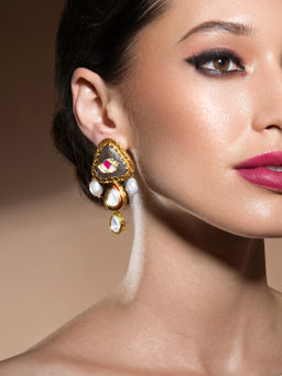 Joules By Radhika - Charming Kundan Polki Gold Enamelled Earring With Carved Onyx