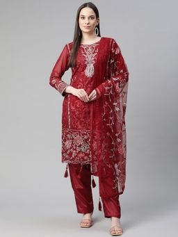 Readiprint - Georgette Red Straight Style Unstitched Dress Material (Set of 3)