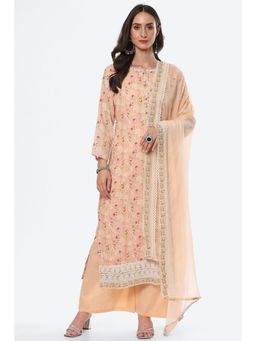 Biba - Peach Cotton Unstitched Suit (Set of 3)