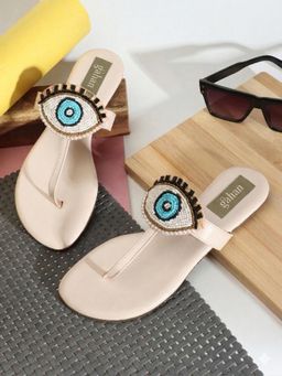 Gahan - Women Evil Eye Embellished Classic T-Strap Flats