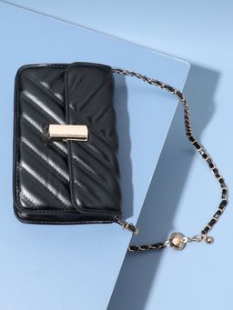 Haute Sauce - Black Textured Pu Structured Sling Bag