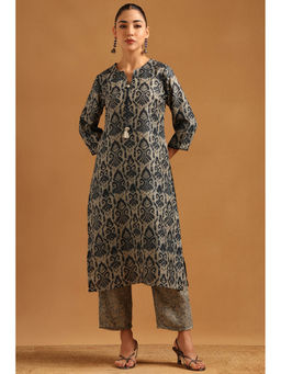 Soch - Womens Grey Linen Digital Print Kikta Kurta With Pant