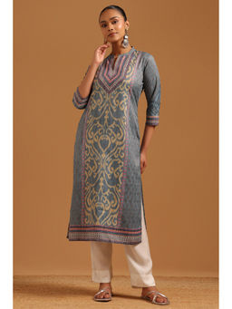 Soch - Womens Grey Muslin Digital Printed Machine Kurta