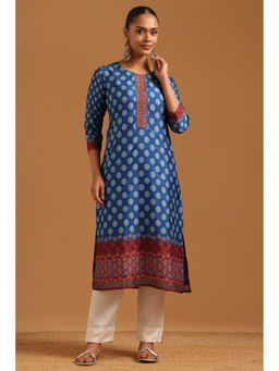 Soch - Womens Blue Muslin Digital Print Ethnic Motifs Machine Kurta