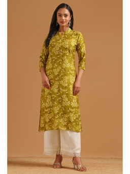 Soch - Womens Light Green Muslin Screen Printed Botanical Kurta