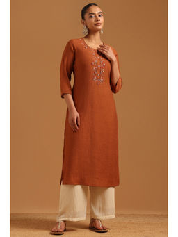 Soch - Womens Brown Desert Storm Embroidered Machine Kurta