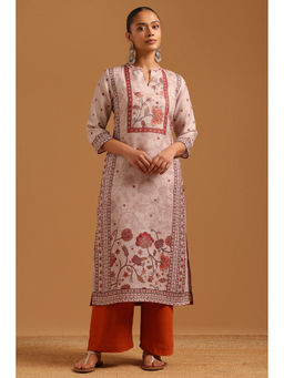 Soch - Womens Rust Linen Digital Print Botanical Machine Kurta