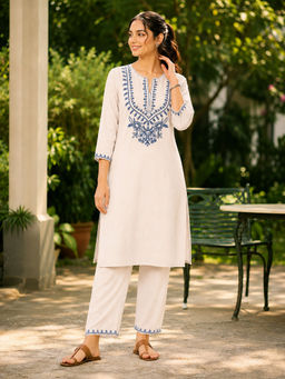 Nayam by lakshita - Bloom Embroidered Blue Kurta With Pant