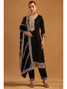Soch - Womens Black Art Silk Embroidered Kurta with Pant & Dupatta