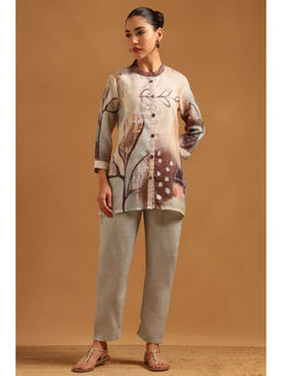 Soch - Womens Beige Linen Digital Printed Co-Ord Set