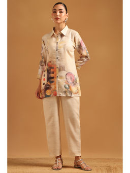 Soch - Womens Beige Linen Digital Print Co-Ord Set