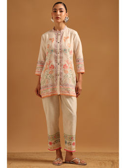 Soch - Womens Off White Cotton Blend Printed Botanical Co-Ord Set
