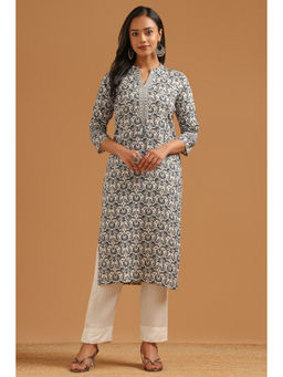 Soch - Womens Charcoal Rayon Screen Botanical Kurta