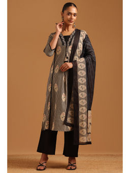 Soch - Womens Black Cotton Digital Printed Kurta With Pant & Dupatta