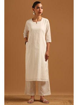 Soch - Womens Off White Cotton Embroidered Botanical Kurta With Palazzo